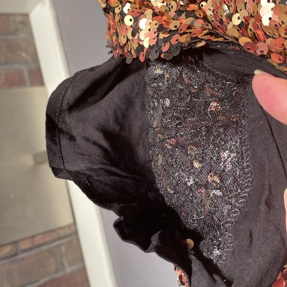 FREE PEOPLE - NWT - skirt: bronze lined sequined w front slit & rear zipper - 12 - Picture 12 of 16